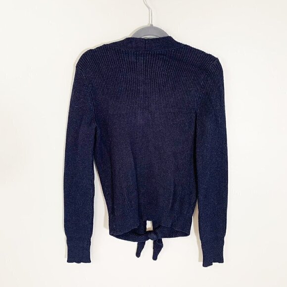 Moth by Anthropologie dark blue knot tie front long sleeve fitted sweater - Picture 4 of 8
